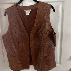 Leather Vest With Western Embossed Floral Design Never Worn, Great For Country Dancing!!! Country Dancing, Leather Vest, Coldwater Creek, Womens Vest, Cold Water, Dancing, Halloween Costumes, Floral Design, Womens Tops