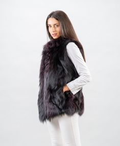 Made using 100% authentic fur, sourced from certified European fur auctions Made in Greece by Askio fashion Shell or outer:Purple Silver fox Inner Fabric:Satin Measurements from size:40 eu/in us-10 Length:72 cm  bust:92 cm Length:28.3 inches bust36.2 inches Model is Wearing a size: Height-1,80cmBust-85cmWaist-65cmHips-95cm Mede to measure in every size, we accept customization For sizes XXL and XXXL, price of the coat is 10% and 20% higher Fur Vest Women, Fluffy Vest, Fur Vests, Fox Fur Vest, Women Vest, Silver Fox, Vest Outfits, Fur Fashion, Fur Vest