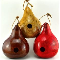 three pears with holes in them sitting next to each other