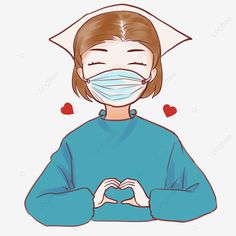 a woman wearing a surgical mask making a heart shape with her hands