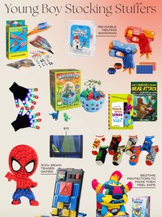 an advertisement for young boys'stocking stuff from the catalog, which includes toys and books