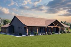 this is an artist's rendering of the front elevation of a modern farmhouse style home