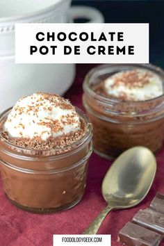 chocolate pot de creme in small jars with spoons