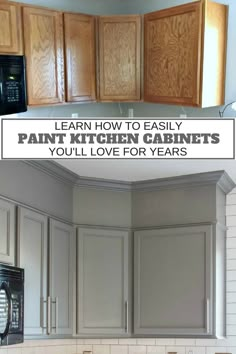 kitchen cabinets with the words learn how to easily paint kitchen cabinets you'll love for years