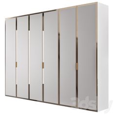 a white and gold cabinet with mirrors on the doors is shown in front of a white background