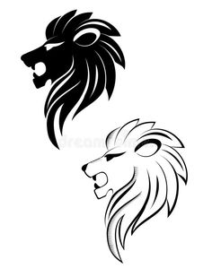 the head of a lion and a lion's head in black on a white background