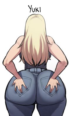 an anime character with her back turned to the camera and showing off her butts