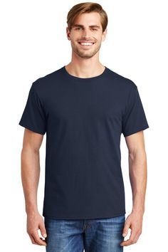 Unisex 5.2 oz., Comfortsoft® Cotton T-Shirt - NAVY - S | Hanes Adult Essential Short Sleeve T-Shirt in Navy Blue Size Small | Cotton Wholesale T Shirts, Deep Royal Blue, Blank T Shirts, Free Labels, Free Label, Family Outfits, Pocket Tshirt, Shoulder Taping, Cotton T Shirt