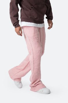 Fuzzy Sweatpants - Pink Fuzzy Sweatshirt Outfit, Cozy Pink Winter Bottoms, Cozy Full-length Winter Sweatpants, Casual Winter Pants With Soft Texture, Fuzzy Sweatpants, Mohair Pants, Flair Pants, Fuzzy Texture, Acrylic Sweater