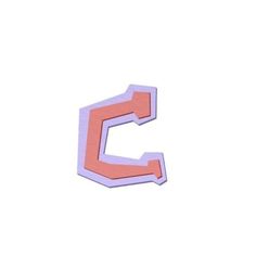 the letter c is made out of pink and purple foam with an arrow on it