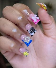 Short French Tip Junk Nails, Artsy French Tip Nails, Duck Nails With Rhinestones, Junk Nails Duck, Duck Nails With Charms, Short Junk Nail Designs, Junk Nails Short, Duck Tips, November Books