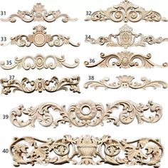 the different types of carved wood carvings are shown in this image, and each has an ornate