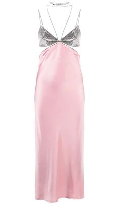 CRYSTAL-EMBELLISHED SLIP MIDI DRESS IN PINK Pink Dress Outfit, Satin Corset Dress, Embroidered Bodysuit, Slip Midi Dress, Sparkle Top, Fairy Dress, Plus Dresses, Looks Style, Printed Mini Dress