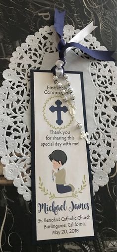 Boy's First Communion Favor Baptism Bookmark Prayer | Etsy Remembrance Cards, Printed Bookmarks, Communion Centerpieces, Communion Party Favors, Recuerdos Primera Comunion Ideas, First Communion Cards