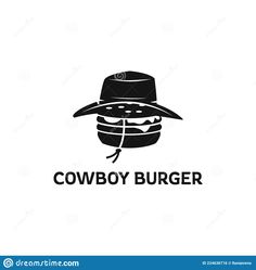 the cowboy burger logo is black and white, with a hat on it's head