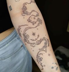 a woman's arm with a tattoo on it that has an image of a dragon