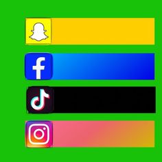 three different colored social icons on a green background