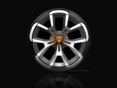 the spokes of a car wheel on a black background