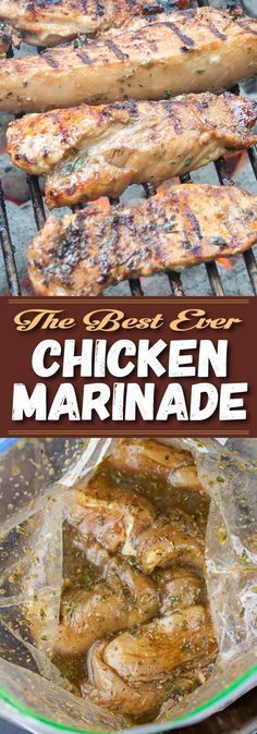 chicken marinade on the grill with text overlay