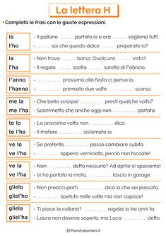 an orange and white poster with words that say,'la lettera h '