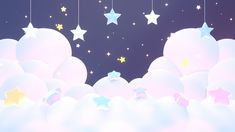 there are stars hanging above the clouds in the sky