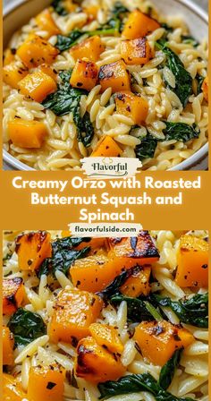 creamy one - dish roasted butternut squash and spinach pasta