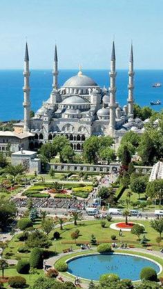 an aerial view of the blue mosque in turkey