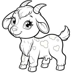 a cute little goat with big eyes and horns coloring pages for kids, animal coloring pages,