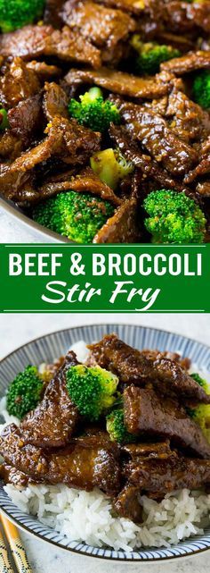 beef and broccoli stir fry with rice on a plate