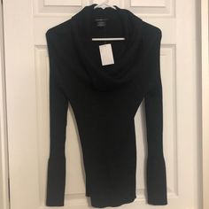 Black Cowl Neck Sweater. Never Worn. Tag Still On. Black Sweater For Fall Parties, Black Fitted Sweater For Party, Fitted Black Sweater For Party, Fitted Black Party Sweater, Fitted Sweater For Fall Night Out, Fitted Sweater For Night Out In Fall, Black Stretch Sweater For Night Out, Fitted Winter Sweater For Night Out, Fitted Sweater For Night Out In Winter