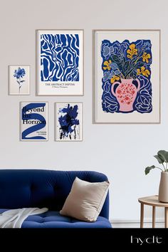 A set of five Matisse-inspired digital posters, exuding elegance and sophistication, in stunning shades of cobalt blue. Small Flat Decor, Advertising Template, Flat Decor, Closet Design Layout, Matisse Inspired, Blue Prints, Creative Genius, Blue Poster, Blue Sofa