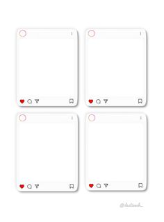 four white cards with red hearts on them