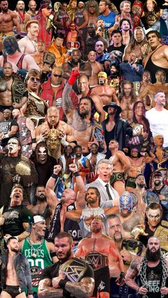 collage of many different wrestling wrestlers and their names on the pictures are mixed together