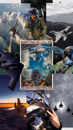 a collage of photos with fighter jets in the sky