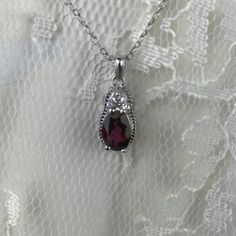 Beautiful, Dainty Sterling Silver Necklace With Ruby Colored Stone. 18" Chain - New In Box. Small Ruby Necklace, Ruby Necklace Aesthetic, Gothic Vampire Jewelry, Elegant Red Jewelry With Silver Chain, Vampiric Jewelry, Dark Red Jewelry, Infinite Jewelry, 1800s Jewelry, Ruby Necklace Designs