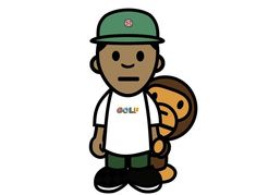 a cartoon character with a baseball cap on and a teddy bear in front of him