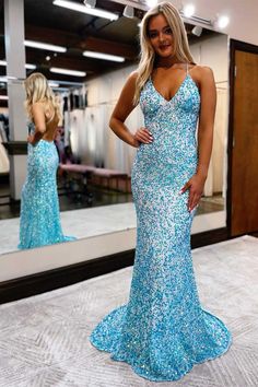 Sequin Formal Dress, Backless Prom Dresses, Mermaid Style, Dresses Blue, Prom Dresses Blue