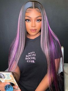 SalonReady Wig offers the best quality but cheap Black & Purple & Pink Highlights Highlight Color human hair wigs, 8-32 inch, 250% 200% 180% density are available¡ê? pre-plucked natural hairline, produced by raw hair material, transparent lace, free shipping, huge discount with many pretty free gifts, single small knots, Lace Front Black, Straight Human Hair Wigs, Purple Highlights, Lavender Hair, Pink Highlights, Raw Hair, Colored Wigs, Looks Black, Front Lace Wigs Human Hair