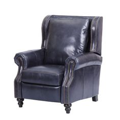 a black leather recliner chair with studding on the armrests and arms