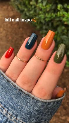 Fall Nail Gradient, Fall Skittle Nails, Easy Fall Nail Designs, Ongles Beiges, Simple Fall Nails, September Nails, Fall Gel Nails, Fall Nail Art, Summer Nails Colors