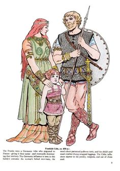 an image of a man and woman dressed in roman costumes with a child standing next to them