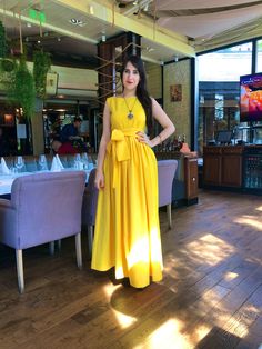 Womens Dress, Long Dress, Maxi Dress, Yellow Dress, Sleeveless Dress, Round Neck Dress, Pleated Dress, Party Dress, Evening Dress Yellow Dresses, Round Neck Dress, Summer Yellow, Dress Pleated, Luxury Dresses, Round Neck Dresses, High Quality Dress, Summer Dress Outfits, Dress Yellow