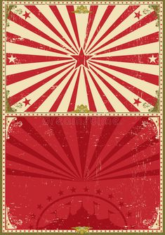 an old circus poster with sunbursts and stars in the middle, on a red