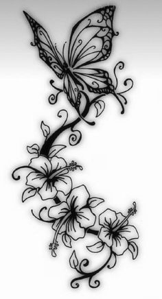 a butterfly and flowers tattoo design