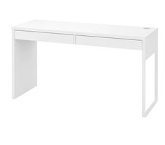 a white desk with two drawers on the top and one drawer at the bottom, in front of a white background