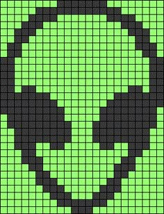 an alien face made out of green and black pixellated pixels, with the eyes closed