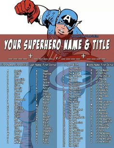 a poster with the name and number of superheros