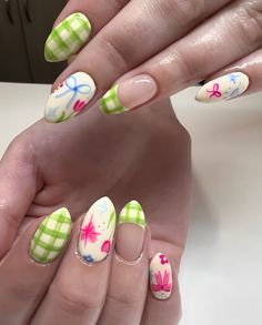 Let your nails sing the sonnet of spring with our Bloom & Gingham design. 🌸 Inspired by @nails_by.ry, these coquette nails blend playful pinks, gentle greens, and a hint of blue to create a cottagecore dream. Perfect for Easter celebrations or just a touch of everyday enchantment. #easternails #coquettenails #cottagecore #springnails #art #nailart #nailinspo  @lexi.loves.nails nsta Spring Coquette Nails, Pink Gingham Nails, Blue Gingham Nails, Gingham Nail Art, April Nails Ideas Easter, Farm Nails, Gingham Nails, Short Nails Design Ideas, Picnic Nails