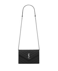 Saint Laurent Cassandre Envelope Chain Wallet in Grain De Poudre Leather   Handbags - Bloomingdale's Ysl Wallet On Chain Outfit, Wallet On Chain Outfit, Ysl Cassandra, Ysl Wallet On Chain, Valley Fair, Bag Outfit, Century City, 2024 Christmas, Chain Wallet