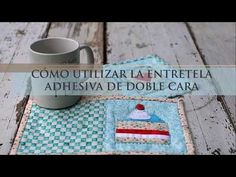 a coffee cup sitting on top of a table next to a piece of cloth with the words como utilizar la entrella adhesivea de double car